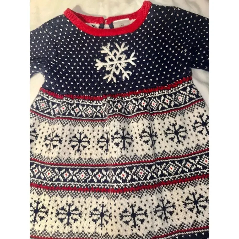 Hanna Andersson knit Sweater Dress Snowflake Winter Holidays 100% Cotton 80 cm 1